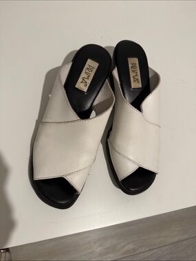 Prima White Leather Crisscross Slide Mules 7